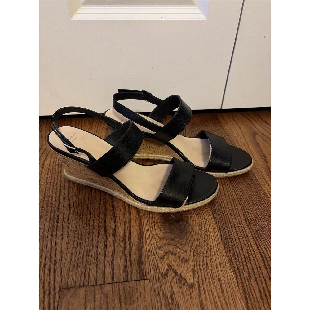 Cole Haan Lane Black Leather Wedge Sandals Size 11